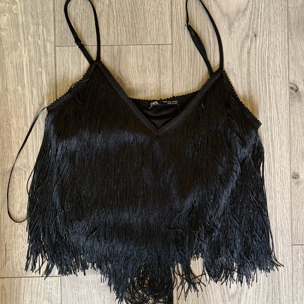 BNWT Zara black fringe swing crop tank size small